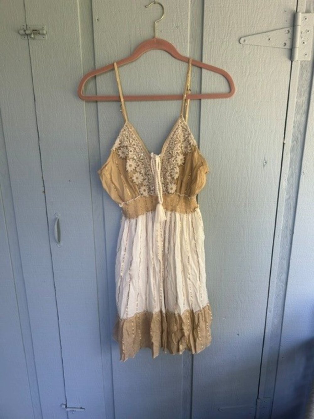 Zury Boho Mini Dress Free Size – Gold & Ivory – Never Worn